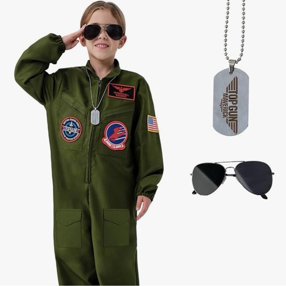 Top Gun Kids Costume - Boys Small - Aviators, Dog Tags - Picture 1 of 9
